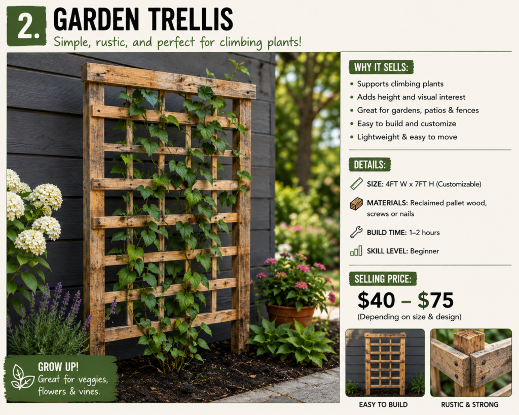 a garden trellis made from old pallets