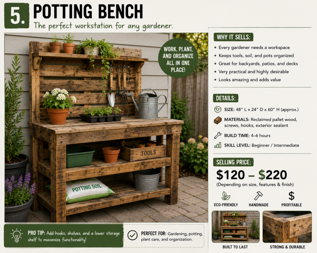 a potting bench made from old pallets