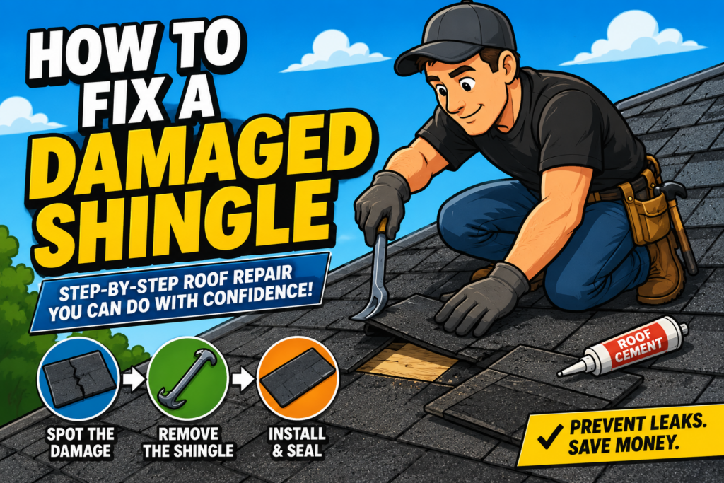 prying up a damaged shingle