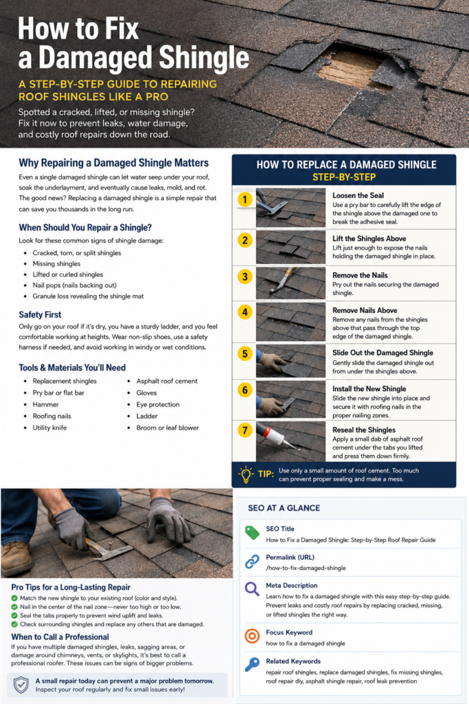 Infograph describing the process of repairing shingles