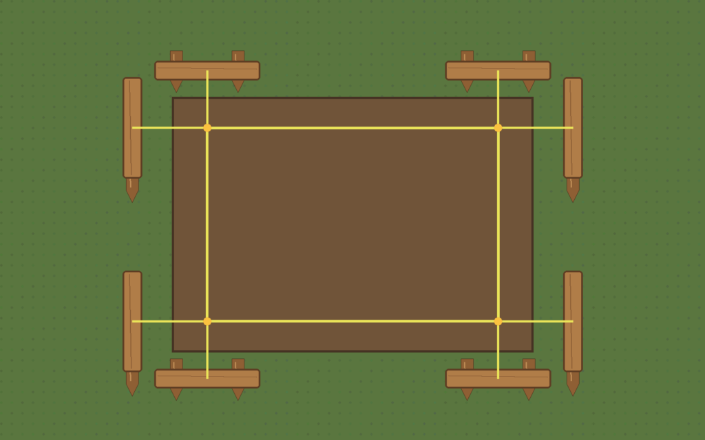 Squaring shed foundation with equal diagonal measurements
batter_board_layout_top_down.png
Image
batter_board_string_corner_closeup.png
Image
shed_foundation_equal_diagonals.png
Image