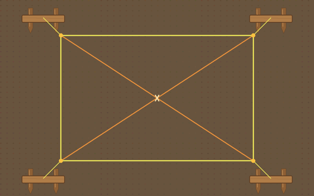 Batter board string intersection marking shed corner
